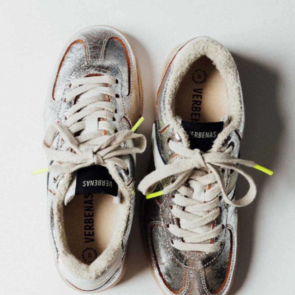Verbenas Metallic Silver Leather Sneakers Trainers fashion comfort Sz 38, US 7.5